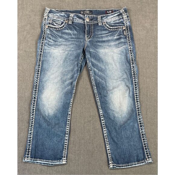 Silver Capri Jeans Women 31 Blue Suki Mid Rise Distressed Stitching Denim Y2K - Picture 1 of 12
